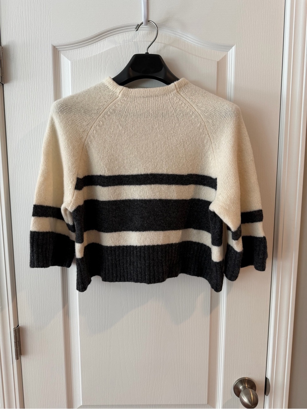 Banana Republic Merino Wool Cream and Black Striped Crewneck Sweater